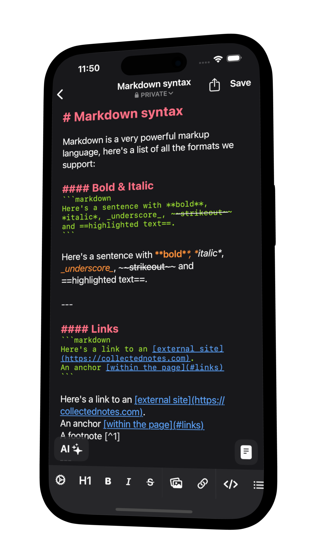 Collected Notes for iPhone